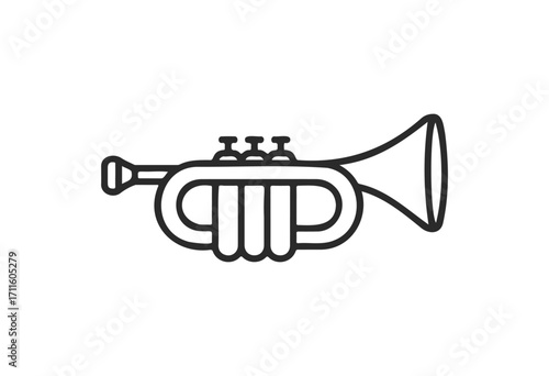 Simple line drawing of a trumpet on a - stock vector