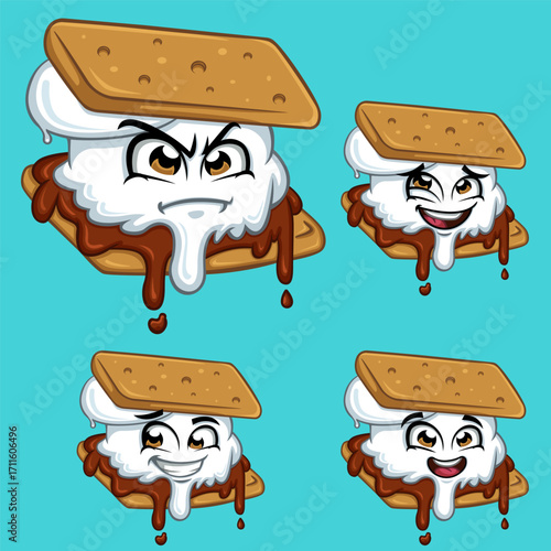 cute marshmallow biscuit cartoon character vector set