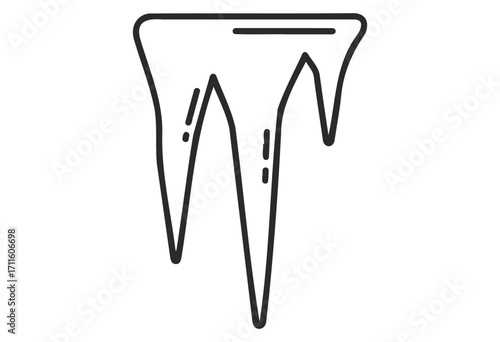 Simple black line drawing of a large hanging icicle - stock vector