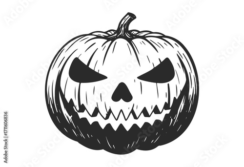 Black and white jack-o'-lantern with menacing expression for halloween decor - stock vector
