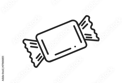 Outline icon of wrapped candy with decorative wrapper ends - stock vector