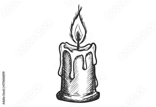Hand-drawn dripping candle with flame – artistic ink illustration - stock vector