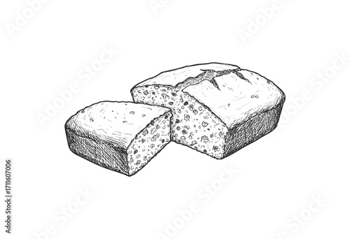 Hand-drawn loaf of bread illustration in black and white - stock vector