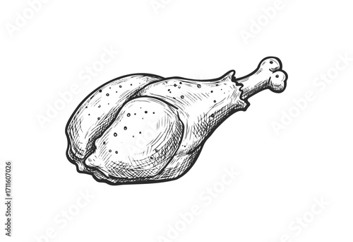 Hand-drawn sketch of raw whole chicken - stock vector