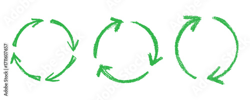 Set of hand drawn recycle arrow icon Recycling resources symbol Reuse of materials, zero waste, green environment, saving the planet