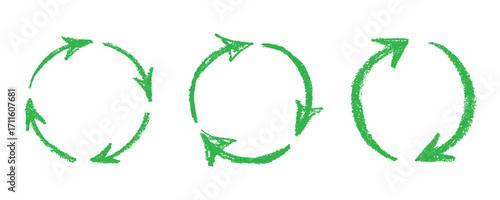 Set of hand drawn recycle arrow icon Recycling resources symbol Reuse of materials, zero waste, green environment, saving the planet