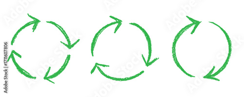 Set of hand drawn recycle arrow icon Recycling resources symbol Reuse of materials, zero waste, green environment, saving the planet
