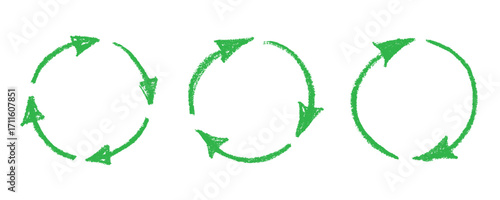 Set of hand drawn recycle arrow icon Recycling resources symbol Reuse of materials, zero waste, green environment, saving the planet