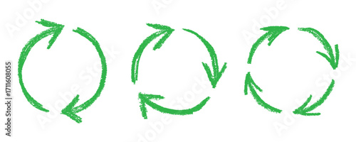 Set of hand drawn recycle arrow icon Recycling resources symbol Reuse of materials, zero waste, green environment, saving the planet