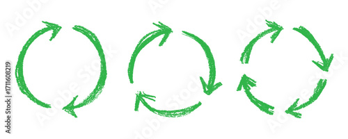 Set of hand drawn recycle arrow icon Recycling resources symbol Reuse of materials, zero waste, green environment, saving the planet