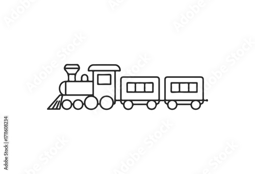 Simple outline of a classic train with engine and two carriages - stock vector