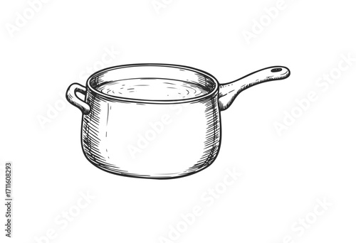 Hand-drawn cooking pot illustration with handle - stock vector
