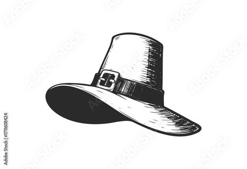 Vintage pilgrim hat illustration with buckle - stock vector