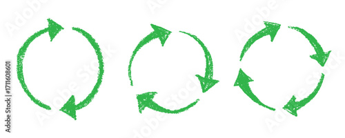 Set of hand drawn recycle arrow icon Recycling resources symbol Reuse of materials, zero waste, green environment, saving the planet