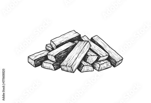 Hand-drawn firewood logs illustration - stock vector
