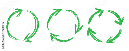 Set of hand drawn recycle arrow icon Recycling resources symbol Reuse of materials, zero waste, green environment, saving the planet