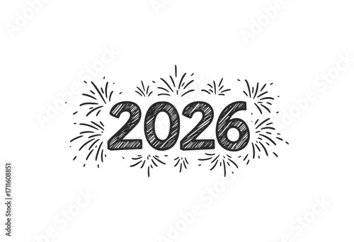 2026 celebration with fireworks illustration - stock vector