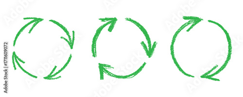 Set of hand drawn recycle arrow icon Recycling resources symbol Reuse of materials, zero waste, green environment, saving the planet
