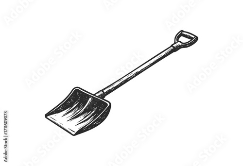 Hand-drawn shovel illustration with d-handle for gardening and outdoor use - stock vector