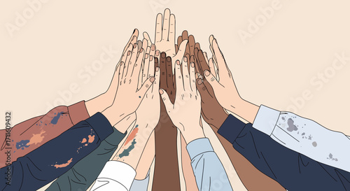 Diverse Hands Reaching Upward in Unity 3.