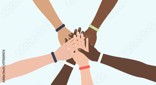 Diverse Hands United in Teamwork and Collaboration.