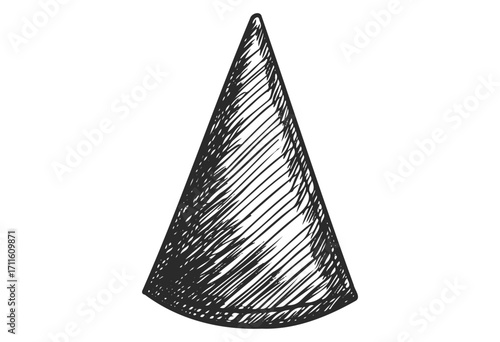 Hand-drawn sketch of geometric cone with hatch shading - stock vector