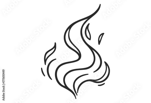 Abstract black flame line art drawing with curved design elements - stock vector