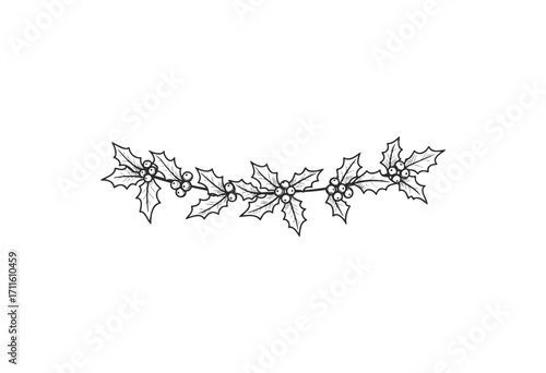Black and white holly garland christmas decoration - stock vector