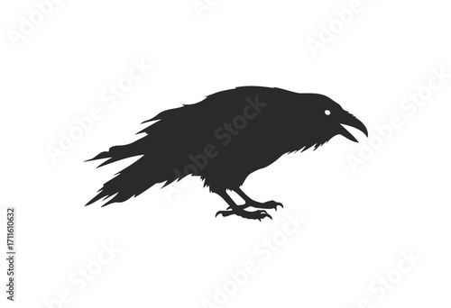 Silhouette of raven in profile against - stock vector