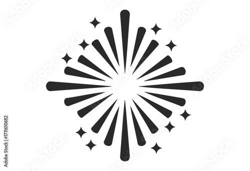Black and white fireworks burst icon with sparkling stars - stock vector