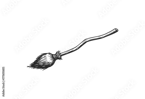 Hand-drawn witch's broomstick with simple wooden design - stock vector