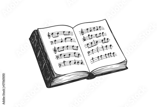 Open music book with musical notes - stock vector