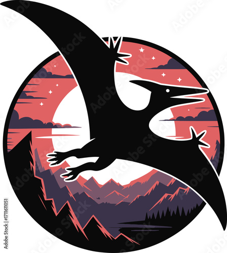 Pterodactyl Silhouette Vector Illustration Black Flying Dinosaur Prehistoric Era Extinct Reptile Wildlife Paleontology Graphic Design
