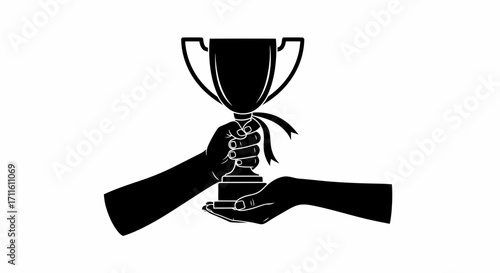 Trophy being held by two hands award ceremony.