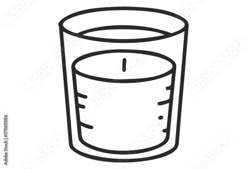 Measuring cup inside glass: minimalist line art of kitchen tool - stock vector
