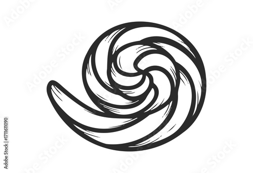 Abstract nautilus shell spiral line art design in black and white - stock vector