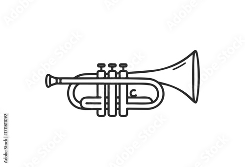 Outline sketch of a classical trumpet with detailed valve mechanics - stock vector