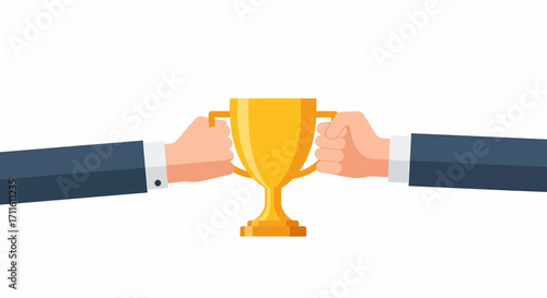 Two Hands Holding Golden Trophy Cup Illustration.
