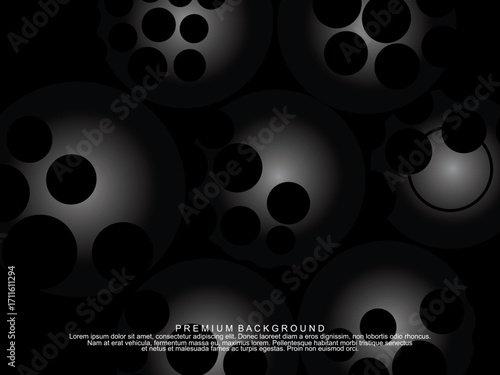 Black background with gradient black 3D abstract ball pattern with hole texture, suitable for digital technology themes, modern, etc.