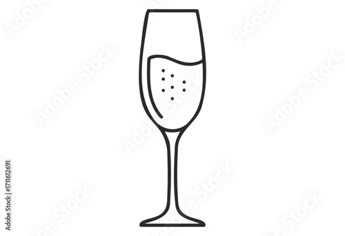 Simple outline of a wine glass with bubbles - stock vector