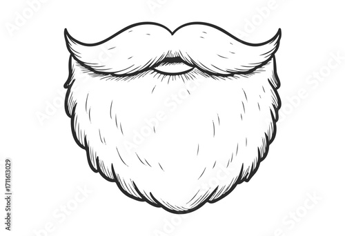 Black and white drawing of a stylized beard and mustache - stock vector