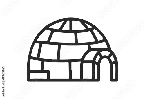 Simple black and white line drawing of an igloo with an arched entrance - stock vector