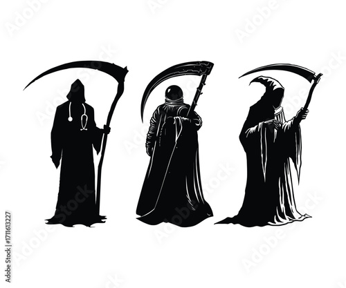 Variations of Death Doctor Reaper Astronaut Grim Reaper and Traditional Reaper Illustrations