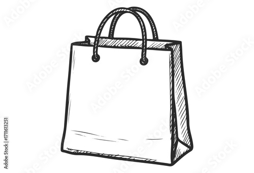 Hand-drawn shopping bag sketch with handles - stock vector