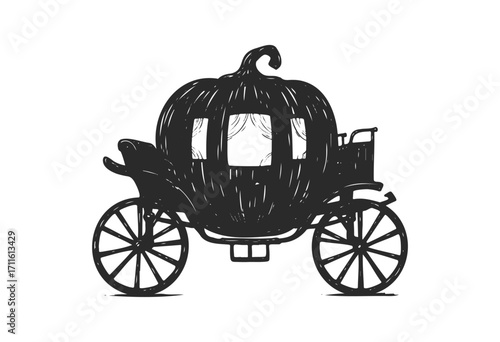 Vintage pumpkin carriage illustration with ornate wheels and windows - stock vector