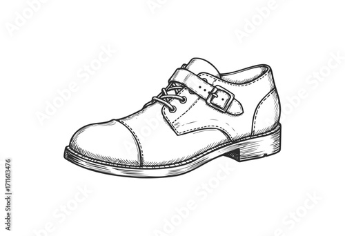 Vintage leather shoe with laces and buckle illustration - stock vector