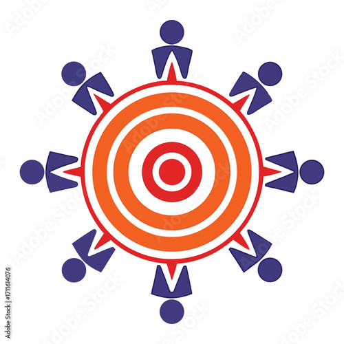 Teamwork collaboration meeting people around target symbol abstract art stakeholder icon