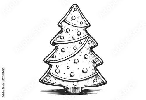 Hand-drawn christmas tree sketch with decorations - stock vector