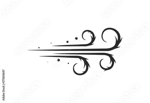 Abstract swirling wind design with elegant curved lines and stars - stock vector