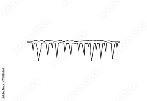 Simple black line drawing of icicles hanging from a roof - stock vector